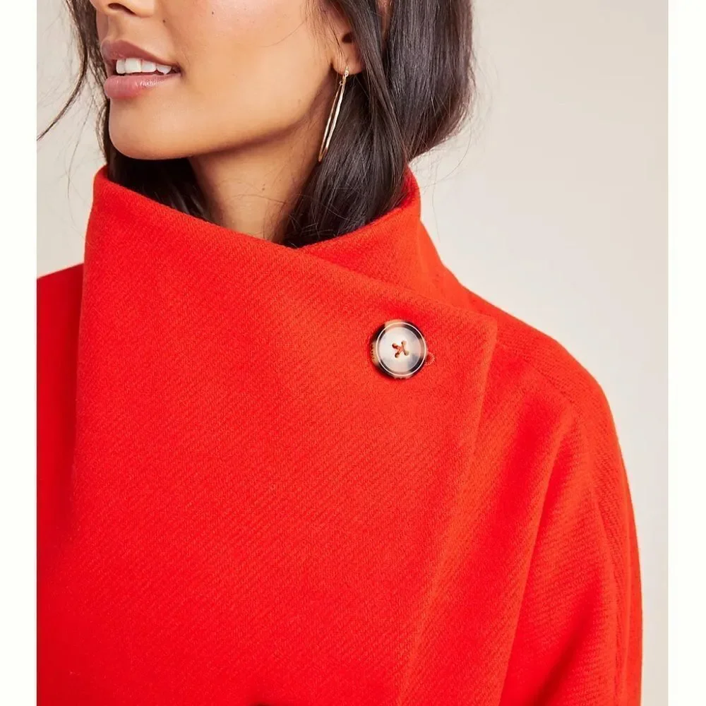 Anthropologie women’s xs Sascha assymetrical button front coat red chic - Picture 14 of 14